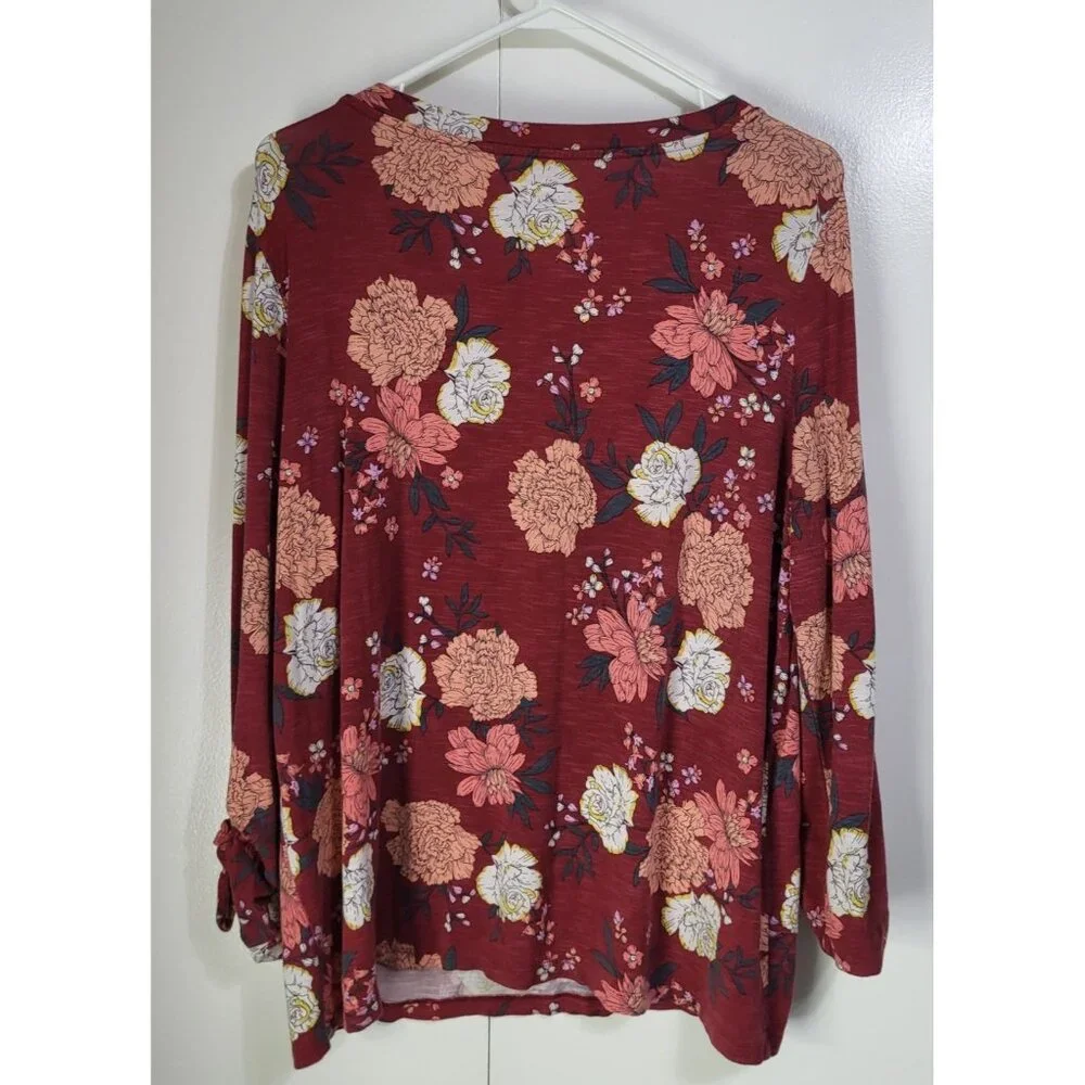 LOFT Outlet Women's Floral Top Shirt Knotted Sleeves Stretchy SZ LG - Picture 2 of 8